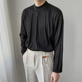 Korean Fashion Vintage Design Bottoming T Shirt for Men Long Sleeve Spring High-end Simple Solid Color Striped Inner Men T-shirt voguable