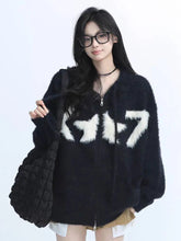 Faux Mink Cashmere Y2K Cardigan Sweater Women Streetwear American Vintage Knitted Hooded Jackets Hip Hop Star Letter Bf Tops New voguable