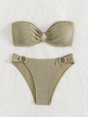 Voguable Sexy Black Bikini Set Women Bandeau Ring Linked Push Up Micro Swimsuit Solid Black Bathing Suit Thong Swimwear Beachwear voguable