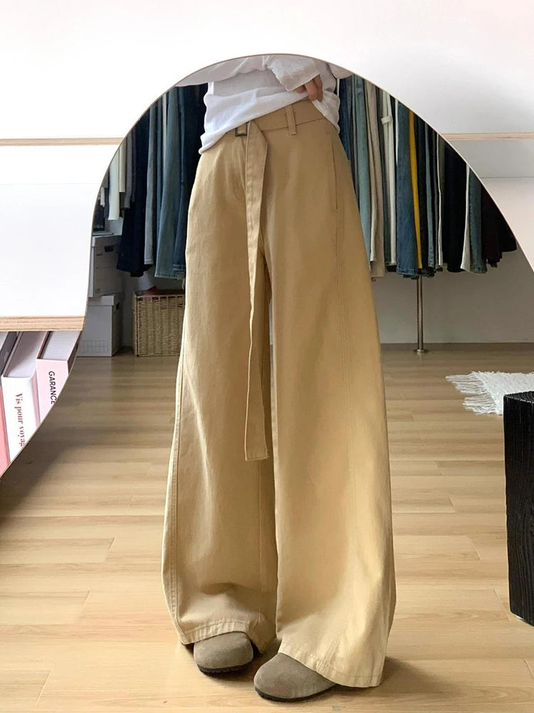 Y2K Vintage Belt Jeans Women Loose American High Waist Hip Hop Denim Pant Harajuku Retro Pockets Streetwear Khaki Trousers New voguable