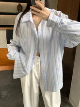 Sweet Casual Women Striped Shirts Loose Long Sleeve Vintage Cotton Linen Sun Proof Blouse Korean Preppy Style Letter Retro Tops voguable