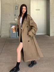Vintage Elegant Women Long Trench Casual England Long Sleeve Belt Coat Jacket Fall Winter Lady Sweet Retro Harajuku Pockets Tops voguable