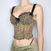 Voguable Vintage Leopard Print Crop Top Sexy Contrast Color Bow Lace Patchwork Camis Sexy Night Party Club Wear Grunge Corset voguable