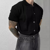 Summer Men's Clothing Light Luxury Knit Polo Shirt Korean Solid Color Short Sleeve Button-down Retro Fashion Leisure Knitwear voguable