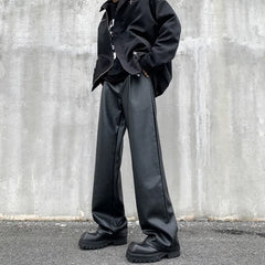 Black Leather Pants Men Fashion Casual Straight Pants Men Streetwear Korean Loose Wide Leg Pants Mens Motorcycle Trousers S-2XL voguable