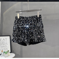 Voguable Europe and America Sequined Black Shorts Slim Suede Embroidered Beads Grey Casual Pants Women's Hot Pants voguable