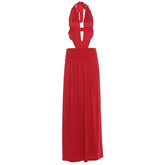 Voguable Elegant Birthday Party Dress Women Sexy Classic Backless Halter Ruched Bandages Deep V-Neck Sleeveless Club Bodycon voguable