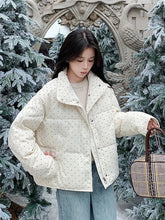 Dot Sweet Warm Parkas Women Long Sleeve Retro Winter Thick Cute Cotton Coat Casual Stand Collar Pockets Korean New Jacket voguable