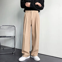 Voguable Solid Color Formal Suit Pants Men Korean Fashion Loose Casual Pants Men Harajuku Streetwear Wide-leg Straight-leg Pants Men voguable