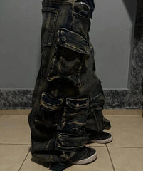 Y2K New Fashion Washed Multi-pocket Old Baggy Tooling Jeans Men Vintage Hip-hop Straight Casual Punk High Waist Wide Leg Pants voguable