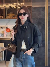 England Stand Collar Jacket Women Loose Long Sleeve Vintage Short Coat Fall Causal Double Breasted Lady Elegant Design Tops voguable