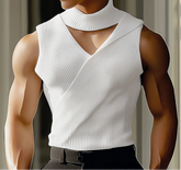 Summer Men Tank Tops Solid Color Knitted Turtleneck Sleeveless Male Vests Tops Hollow Out Sexy Men Clothing Streetwear voguable