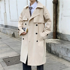 Autumn Trench Coat Lapel Pockets Keep Trendy Belt Notch Collar Men Spring Coat Spring Trench Coat for Dating