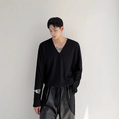 Men Casual T-shirt Long sleeves V neck shirt Solid color Sweatshirt Male Jogging Tracksuit Homme Athletic Shirt Tops