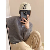 Voguable Zipper Cardigan Women Sweater O-neck Cropped Knitwear Cozy Autumn 7-Colors American Temper Casual voguable