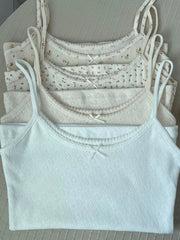 Floral Eyelet Bow Cotton Crop Tops Summer Lace Trim Sleeveless Slim Tank Top Women Preppy Style Sweet Camisole Y2k Clothes voguable