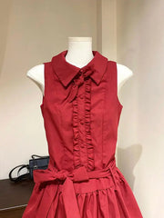 Voguable Lace Up Bud Preppy Style Sweet Dress Slim Short Ball Gown French Style Robe Ruched Elegant Casual Minority Soft Vestidos voguable