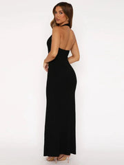 Halter Backless Sexy Maxi Dress Women Gown Summer New Solid U Neck Sleeveless High Waist Long Dress Elegant voguable