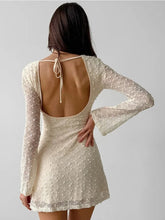 Voguable Y2k Sexy O Neck Long Sleeve Backless Jacquard Solid Slim Lace-up Short Fashion Dresses voguable