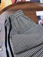 Korean Chic Plaid Casual Pants Women Summer High Waist Retro All Match Wide Leg Pants Y2K Loose Drawstring Straight Trousers voguable