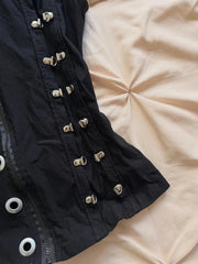 Voguable Women Gothic Black Corset Vest Eyelet Metal Buckle Sleeveless Zip Up Crop Top Streetwear voguable