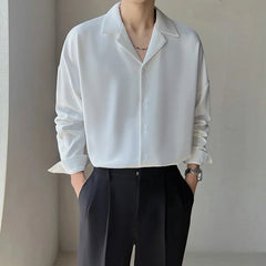 Apricot Black White Shirt Men Fashion Social Mens Dress Shirt Korean Loose Casual Long-sleeved Shirts Mens Formal Shirt M-3XL voguable