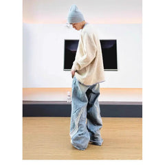 Men's Denim Pants Male Jeans Patchwork Personalized panhandler pants Straight Casual Menwear Loose Wide Leg Trousers New