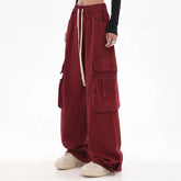 Streetwear Vintage Hip Hop Oversize Red Cargo Pants Women Drawstring Elastic Waist Loose Wide Leg Harajuku Casual Trousers 2023 voguable