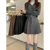 Voguable Woolen Shorts Women Autumn Winter Thickened High Waist Pleated Wide-leg Pants Loose Casual A-line Shorts voguable
