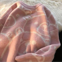 Voguable Winter Thickened Warm Sweater Cartoon Bear Head Graphic Jumper Pullover Preppy Couples Hip Hop Streetwear Y2K Tops Casual voguable