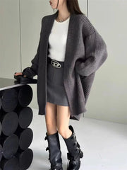 Open Front Knit Cardigan Sweater Women Cozy Plain Shrug Cardi Longline Sweater Jacket Fall Winter Casual Chic Outfit voguable