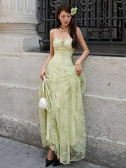 Sexy Strapless Maxi Dress Women Bandage Cross Patchwork Jacquard Backless Sleeveless Elegant Party Vacation Vestidos voguable