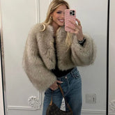 Street Fashion Week Luxury Brand Gardient Cropped Faux Fur Coat Women Winter Hot Cool Girls Fluffy Short Fur Jacket voguable