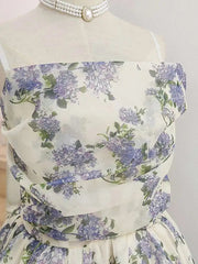 Vintage Printing A-line Folds Sling Dresses For Women Summer New High Waist Backless Pleated Long Dress voguable