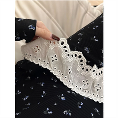 Women Spring Summer Long-Sleeved Pajamas Lace Sweet Florals Long Sleeve Top and Long Pants 2 Piece Set Casual Homewear Sets voguable