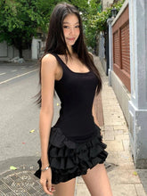 Black Sweet Camis Dress Women Summer Fashion Ruffle Patchwork Streetwear Tutu Dress Sexy Slim Sleeveless Mini Vestidos Female voguable