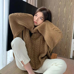 Cable Knit Sweater for Women Long Sleeve Crew Neck Oversized Pullover Plain Jumper Ladies Autumn Winter Slouchy Casual Outfit voguable