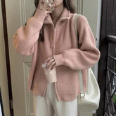 Alobee Super High Sense Nice Purple Knit Cardigan Outerwear Autumn and Winter 2024 New Thickened Lapel Zip-up Sweater Women voguable