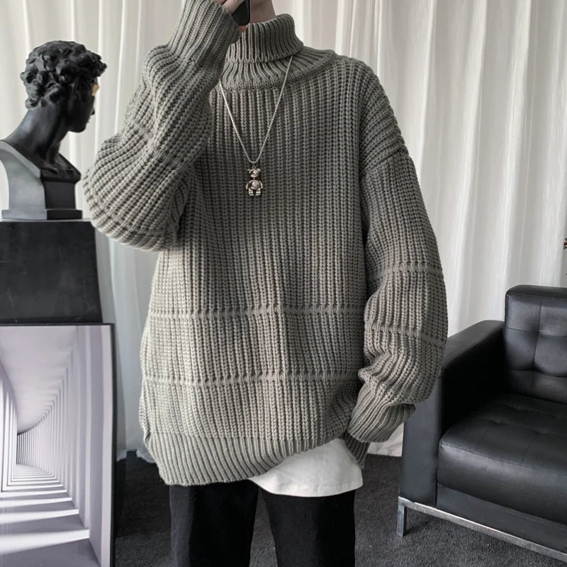 Autumn Winter Mens Casual Turtleneck Pullover Men's Long Sleeve Rollneck Sweater Korean Style Fashion Warm Knitted Sweater voguable