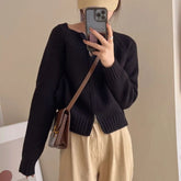 Voguable Zipper Cardigan Women Sweater O-neck Cropped Knitwear Cozy Autumn 7-Colors American Temper Casual voguable