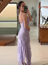 Ruffles Tassels Side Split Backless Lace Up Dresses Sleeveless Irregular Sling A-line Dress Summer Purple Casual Beach Clothes voguable