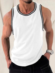 Voguable Ice Silk Muscle Vest Elastic Ribbed Texture Sporty Sleeveless T-Shirt for Young Men Summer Season Regular Thickness round Neck voguable
