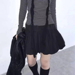 Women Y2k Bubble Mini Skirt Elastic Waist Ruffle Flare Puffy Skirt High Rise Cute Pleated Lace-up Bow Tie Lantern Short Skirt voguable