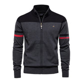 100% Cotton Mens Zipper Cardigan Sleeve Striped Autumn Winter Casual Patchwork Fashion Youth Knitted Sweaters For Men voguable