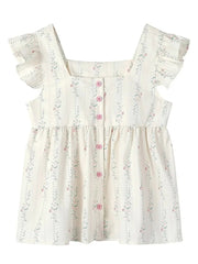 Floral Vintage Sweet Tanks Women Elegant Slim Flying Sleeve Casual Tanks Tops French Retro Square Collar Female Summer Tops voguable