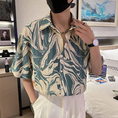 Japanese Summer Ice Silk Flower Shirt for Men Short Sleeve Loose Casual Harajuku Oversized 2023 New Thin Hawaiian Shirt Men voguable