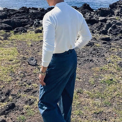 New Korean Fashion Men Polo Sweater Light Luxury Knitted Solid Color Long Sleeve Pullover Premium Quality Skin-friendly Knitwear voguable