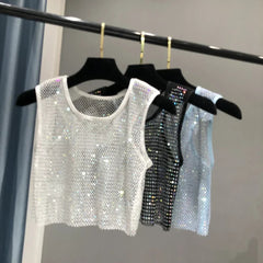 Voguable Hot Girl Y2k Small Vest Summer New H Vest with Short Vest and Shiny Women's Round Neck Top voguable