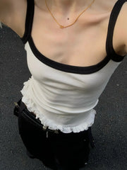 Voguable Balletcore Sweet Women White Camisole Kawaii Ruffled Crop Tops Coquette Cute Sexy Tank Tops Korean Fairy Streetwear voguable