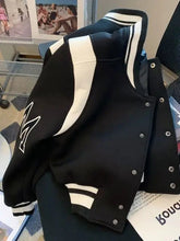 American Fashion High-end Baseball Uniform Embroidered Letters Black White Color-blocking Niche Fat Girl Cardigan Top Coat Chic voguable